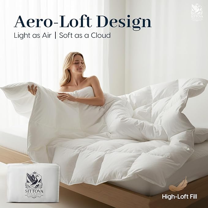 Goose Down Fiber Comforter Oversized Queen – All-Season Hotel Quality Duvet Insert, High Fill Power, Ultra Soft 100% Cotton, Box-Stitched, Breathable, Luxurious White Bedding, 98"x 98"