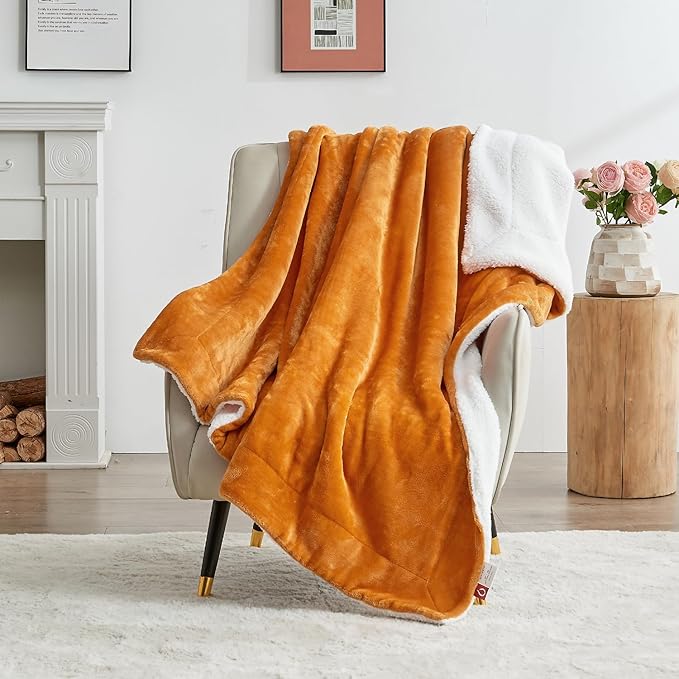 SOCHOW Sherpa Fleece Throw Blanket, Double-Sided Super Soft Luxurious Plush Blanket Twin Size, Burnt Orange, 60x80 inches