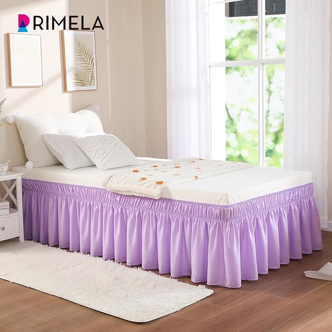 RIMELA Lilac Bed Skirt Full Size 15 Inch Drop, Elastic Bed Skirting for Bed Base and Frame, Bedding Dust Ruffle Easy to Install, Lightweight Wrap Around Adjustable Bedskirt
