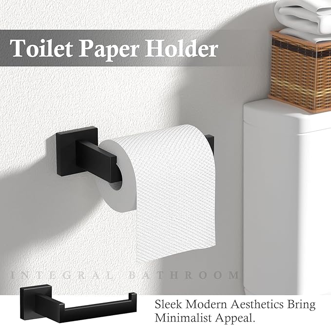 20-Piece Matte Black Bathroom Accessories Set – 23.6" Towel Bar, Towel Ring, Toilet Paper Holder & Hooks, Wall Mounted Bathroom Hardware, Rust & Corrosion-Resistant, Ideal for Modern Bathrooms