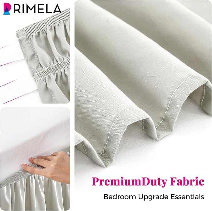 RIMELA Light Grey Bed Skirt King Size 18 Inch Drop, Wrap Around Elastic Bedskirt, Dust Ruffle for Adjustable Bed Base Machine Washable Easy to Install Bed Skirts