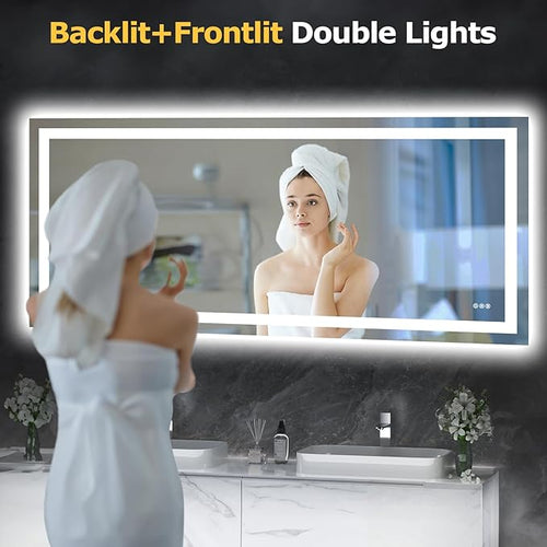 72X32 LED Bathroom Mirror with Lights, Anti-Fog, Dimmable, Backlit + Front Lit, Smart Bathroom Vanity Mirror, Memory Function, Shatterproof, Tempered Glass (Horizontal/Vertical)