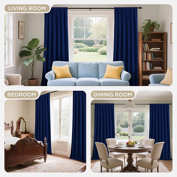 Joydeco Royal Blue 100% Blackout Curtains 72 Inch 2 Panels, Luxury Thermal Royal Blue Velvet Curtains for Bedroom Living Room, Soundproof Blackout Window Drapes, Grommet Top (52W x 72L)