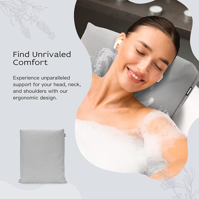 Bath Pillows for Tub Neck and Back Support,Bathtub Cushion backrest headrest Neck Pillow,tub Pillow for Bathtub,3D Mesh Core,Breathable,Quick-Drying,Ergonomic Relaxation,Gray