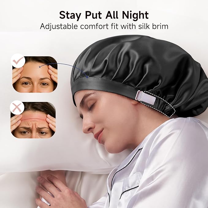 Kaome 100% Mulberry Silk Bonnet for Sleeping Women, 22 Momme Double Layer Silk Hair Wrap, Non-Slip Sleep Cap with Adjustable