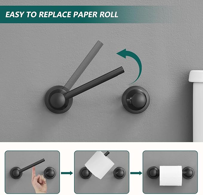 Hoimpro Wall Mounted Rustproof Toilet Tissue Paper Holder Bathroom Accessories Toilet roll Paper Hanger, Black