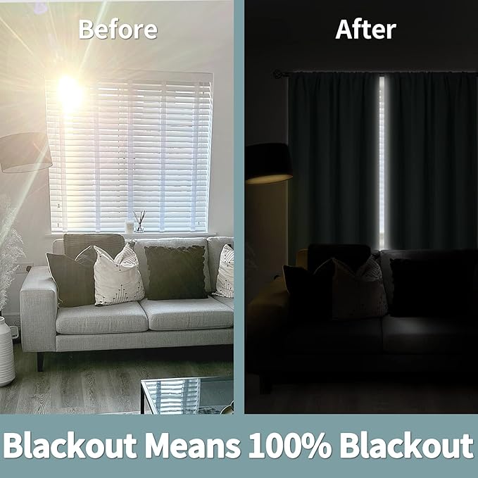BGment Frosty Green Blackout Curtains for Bedroom 63 Inch Length, Rod Pocket Black Out Curtains for Living Room Thermal Insulated Soundproof Privacy Room Darkening Window Curtains, 42 x 63 Inch