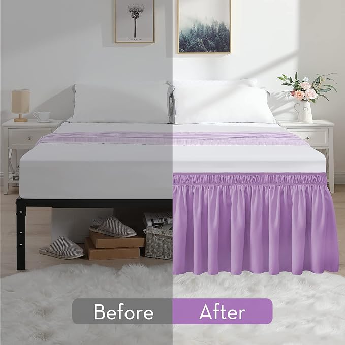 RIMELA Lilac Purple Bed Skirt Queen Size 15 Inch Drop Elastic Wrap Around Dust Ruffle Solid Bedding Bedskirt Soft Microfiber Fabric Machine Washable Easy to Install