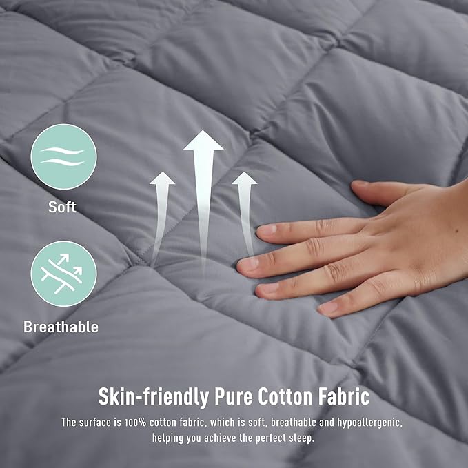 Queen Size Mattress Pad Cotton Top Mattress Cover Quilted Fitted Mattress Protector with 18-22" Deep Pocket Down Alternative Fill Noiseless & Breathable (Queen, Dark Grey)