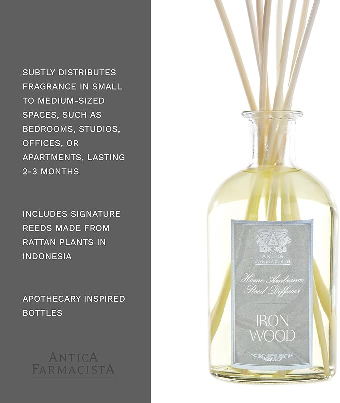Antica Farmacista Home Ambiance Diffuser - Long-Lasting Reed Scent Diffuser - Luxury Room Freshener Gift - Ironwood, 8.45 fl oz