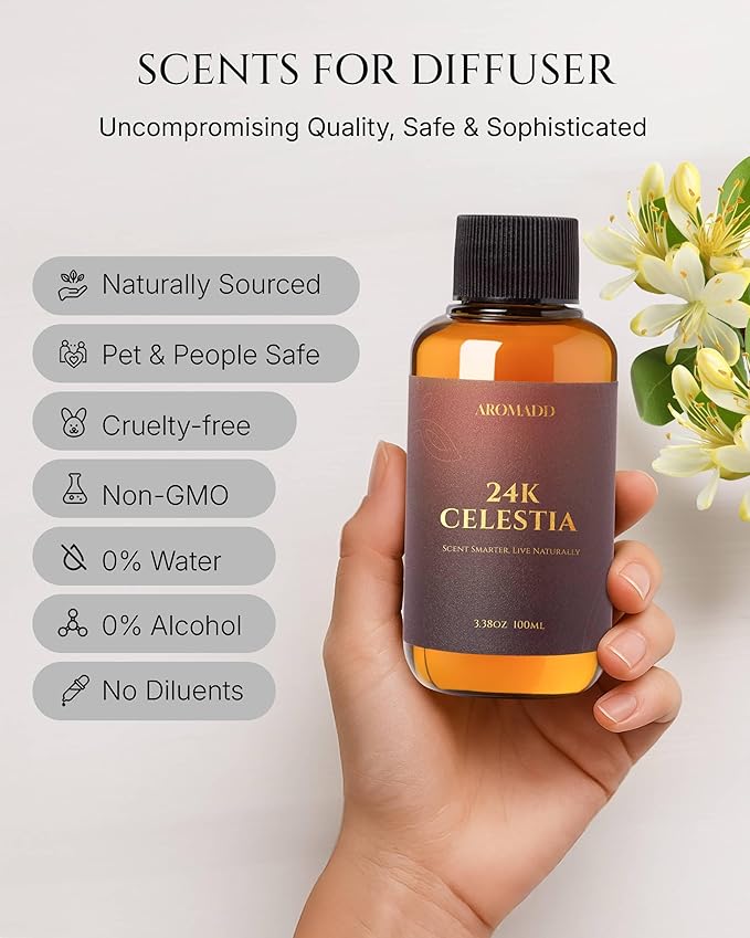 AROMADD 24K Celestia Diffuser Oil Inspired by Luxury Hotel Scent 3.38 Fl Oz (100ml), Aroma Diffuser & Hotel Fragrance Diffuser Oil, Essential Oil Diffuser for Aromatherapy, Long-Lasting