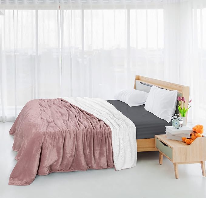 Utopia Bedding Sherpa Blanket California King Size (Rose Pink, 102x96 Inches) - Soft Lightweight Plush Fleece Reversible Blanket for Bed, Sofa, Couch, Camping and Travel