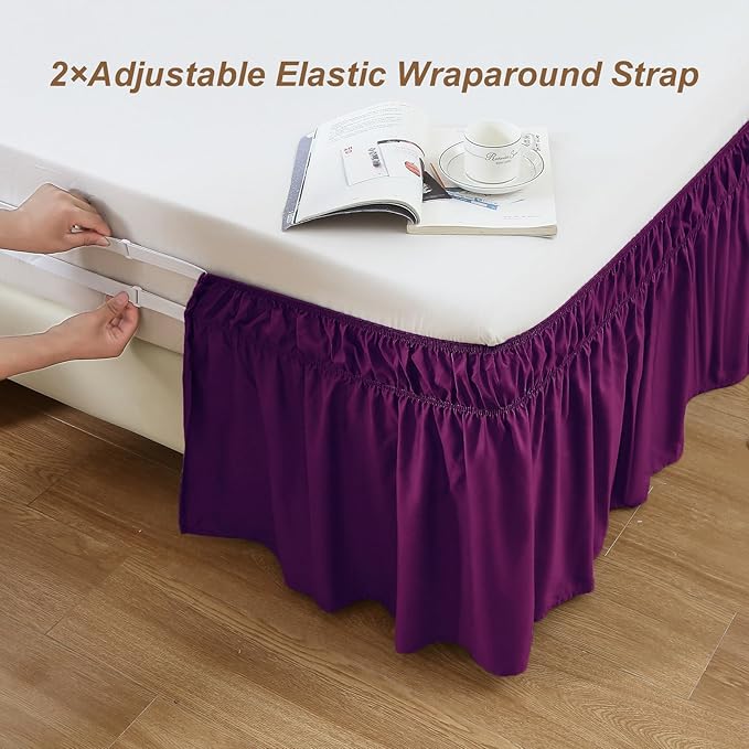 MEILA Queen Bed Skirt, Wrap Around Ruffle Bed Skit for Queen Beds with 18 inch Drop, Elastic Dust Ruffles Easy Fit Wrinkle & Fade Resistant, Purple