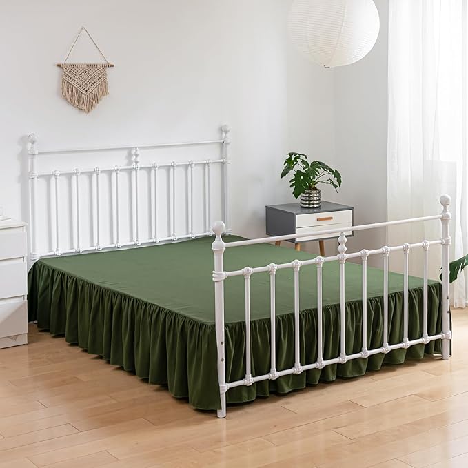 Bed Skirt King Size Ruffled Bed Skirts with Split Corners, 12 Inch Drop Dust Ruffle Bed Skirt with Platform, Green, King - 12" Drop