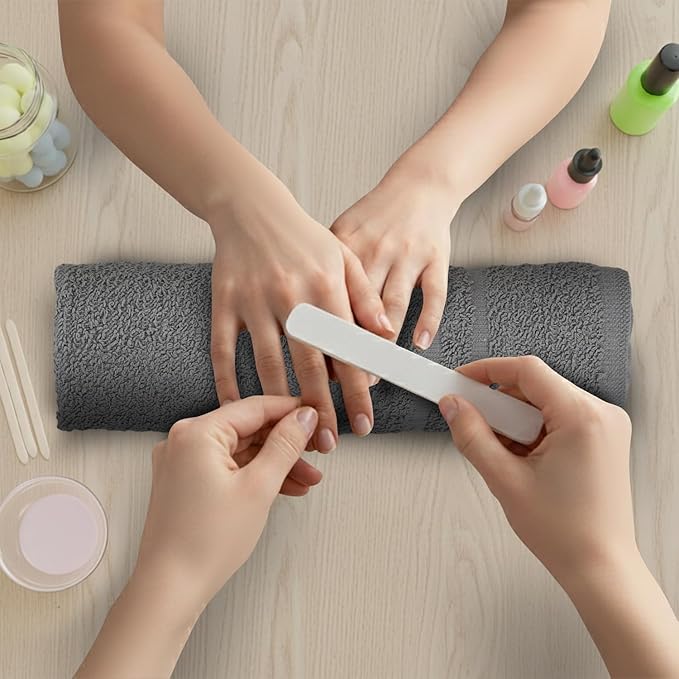 24 Pack Dark Grey Hand Towel 100% Cotton Spa Towel – 16x27 inches Highly Absorbable Facial Towels Gym, Hair Towel and Face Towel Bulk Small Towels (Not Bleach Proof)