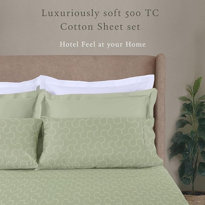 Threadmill 500 Thread Count Full Size 4 Pc Luxury Cotton Sheet Set, Jacquard Floria Sage Green, Silky Smooth Sheets with 16" Elasticized Deep Pocket, 2 Pillowcases & Free Tote Bag