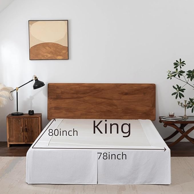 King Bed Skirt, Wrap Around Bed Skirt with Pleated Corner, 14 Inch Drop Pleated Waffle Weave Bedskirts, Anti-Slip, Microfiber, White, 14'' King
