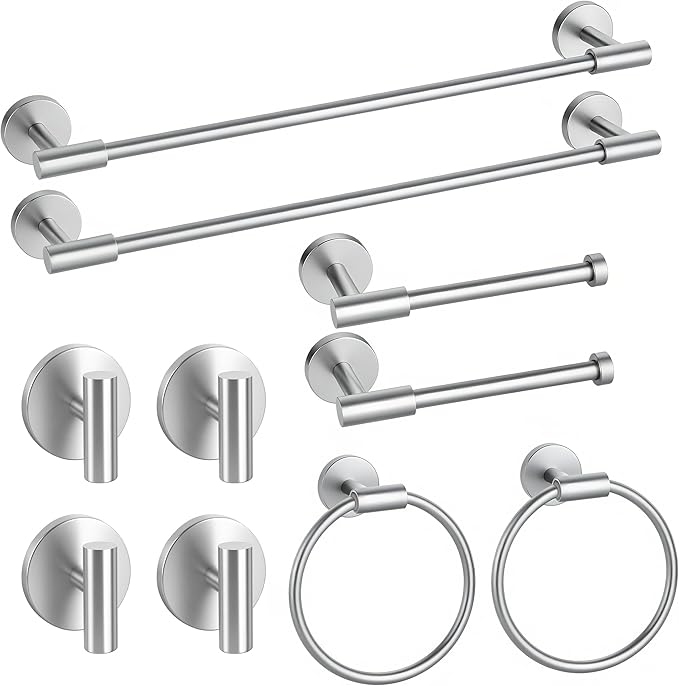 Brushed Nickel Bathroom Hardware Accessories Set, Bathroom Towel Holder Set 10 Pieces, SUS304 Stainless Steel Towel Bar Set Wall Mounted-19 InchTowel Bars, Paper Towel Holder, Towel Hook, Towel Ring