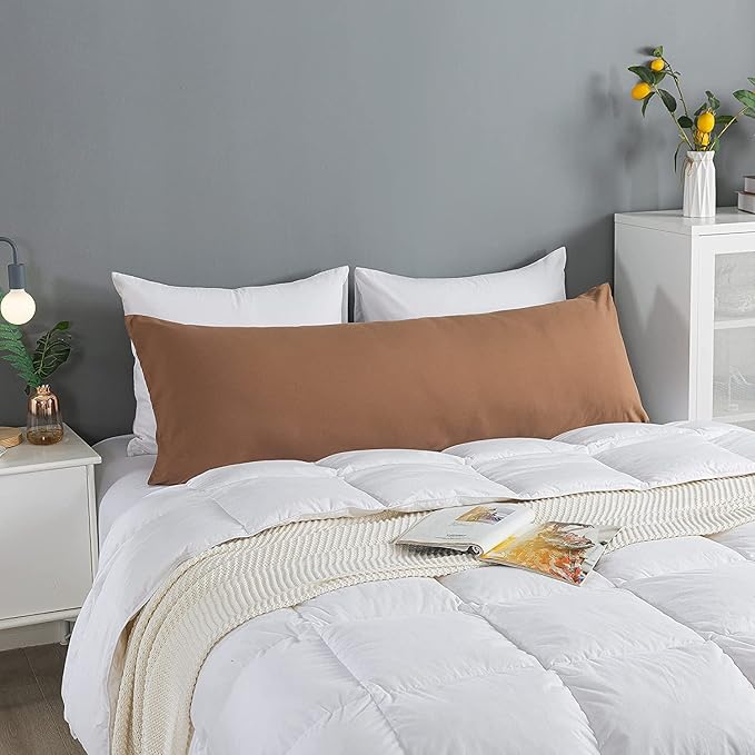 ELNIDO QUEEN Body Pillow with Pillowcase - Soft Long Bed Pillow for Adults - Breathable Full Body Pillow Insert for Sleeping, 20x54inches - Brown