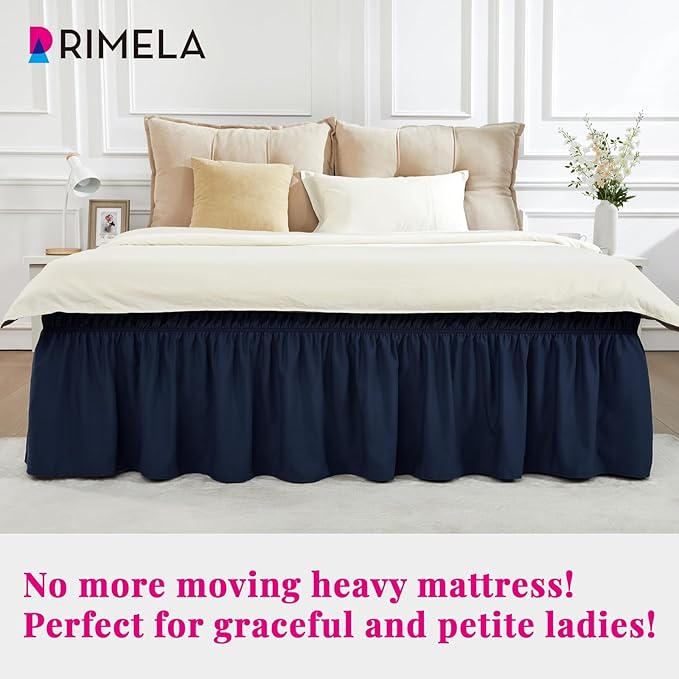 RIMELA Navy Blue Bed Skirt King Size 15 Inch Drop, Elastic Bed Skirting for Bed Base and Frame, Bedding Dust Ruffle Easy to Install, Lightweight Wrap Around Adjustable Bedskirt