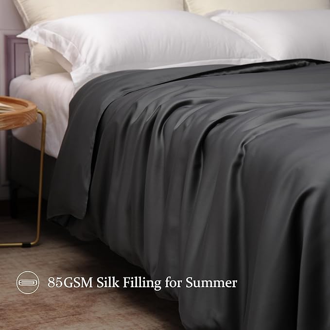 CUDDLE DREAMS Lightweight Silk Filled Comforter for Summer, Detachable Tencel Duvet Cover for Easy Care, Naturally Breathable (Steel Gray, Twin)