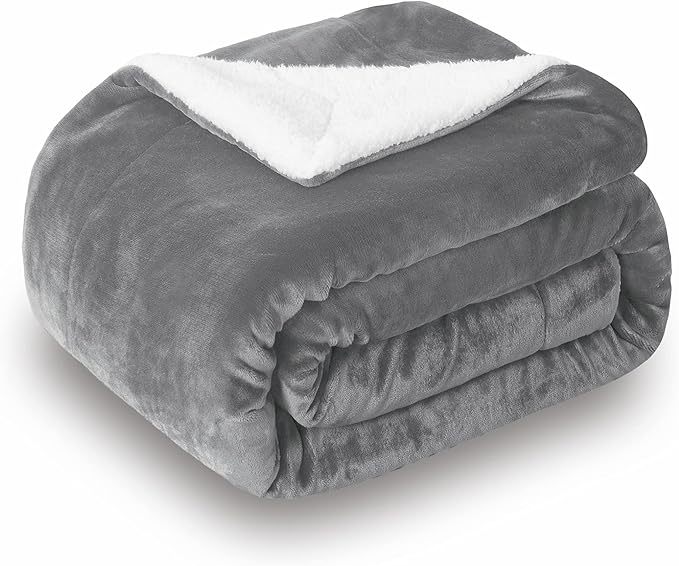 SOCHOW Sherpa Fleece Throw Blanket, Double-Sided Super Soft Luxurious Plush Blanket TwinSize 60 inchx80 inch, Grey