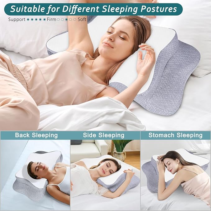 Cervical Neck Pillow for Pain Relief Sleeping, Contour Memory Foam Pillow, Ergonomic Side Sleeper Pillow for Adults, Cooling Orthopedic Neck Support Pillow for Back Stomach Sleepers