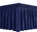 Biscaynebay Wrap Around Bed Skirts for King & Cal King Beds 11" Short Drop, Navy Adjustable Elastic Dust Ruffles Easy Fit Wrinkle Resistant Silky Luxurious Fabric Machine Washable