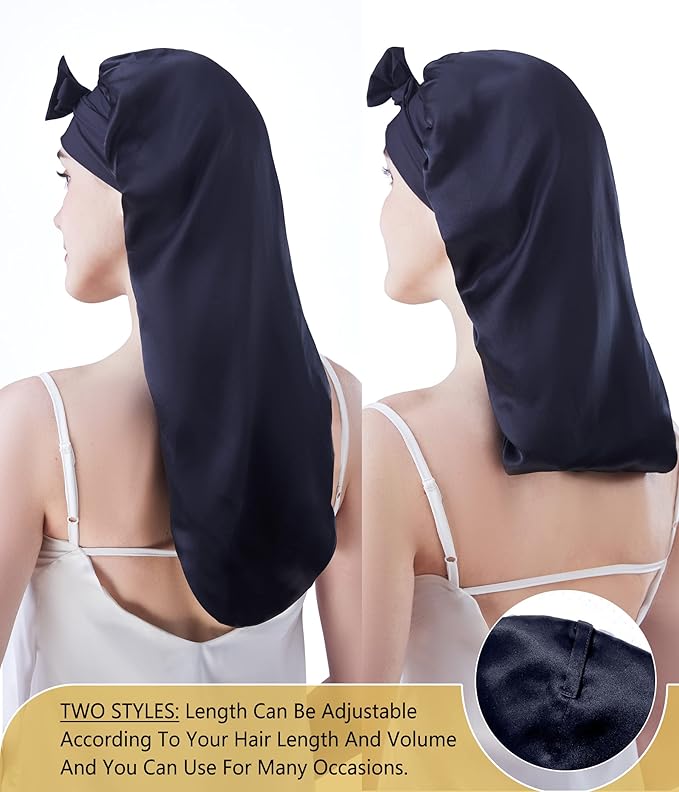 Cocheng Mulberry Silk Bonnet for Sleeping Long Silk Bonnet for Curly Hair Braids Cap for Women Silk Cap with Tie Band