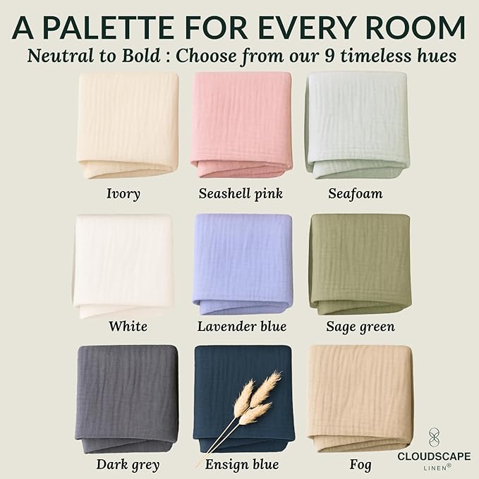 Cloud Scape Linen 8-Layer Muslin Blanket Queen Size - 100% Cotton, Soft and Breathable, Oversized Winter Blanket, Fits up to Full Size Bed, 92x92, Seafoam