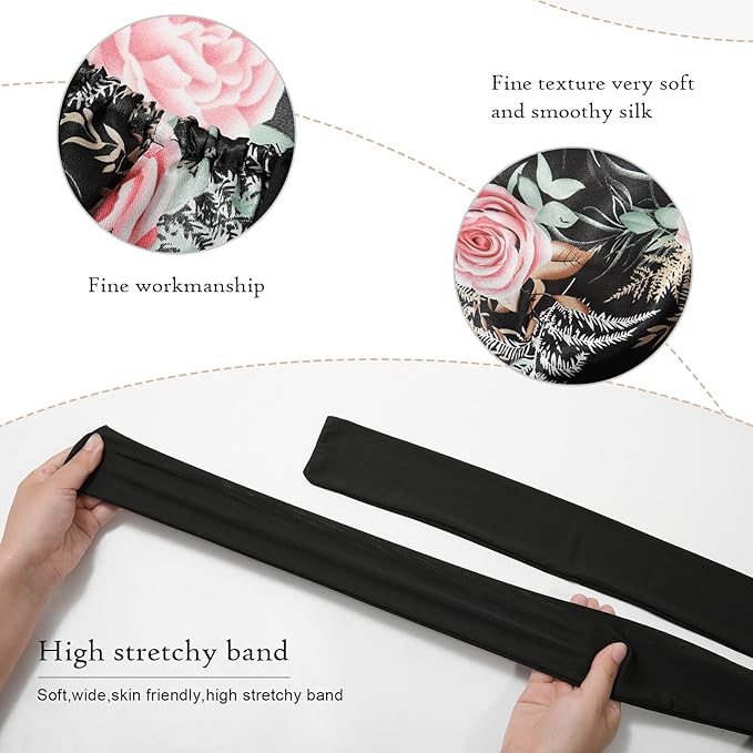 AWAYTR Long Satin Bonnet for Braids - Elastic Silk Hair Bonnets for Sleeping Night Cap Stretchy Tie Band for Women（Flower B）