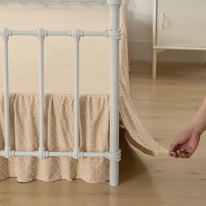 Tufted Dot Bed Skirt Queen Size,Ruffled Bed Skirt with Split Corners, Queen Bed Skirt 16 Inch Drop, Boho Queen Size Bed Skirt Camel for Ruffled Bed Skirt with Split Corners, Bed Skirt Queen Size