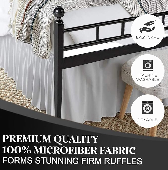 Ruffled Bed Skirt with Split Corners, Light Grey, Twin 14 Inch Drop Bedskirt, Hotel Quality Brushed Microfiber Wrinkle Free Dust Ruffle Bed Skirt Twin Size