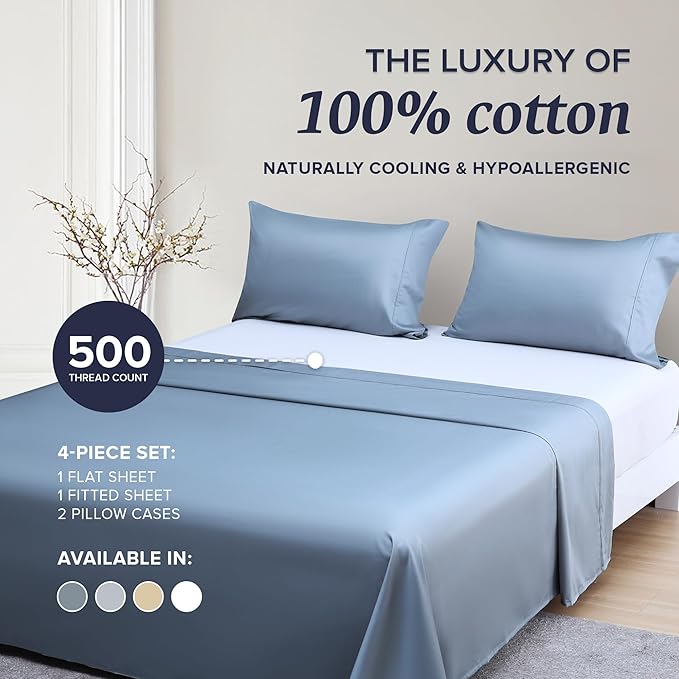Beckham Hotel Collection Queen Sheet Set 100% Cotton, 500TC Luxury Sateen Bedding, 16” Deep Pocket, Moisture-Wicking, 4-Piece, Dark Gray
