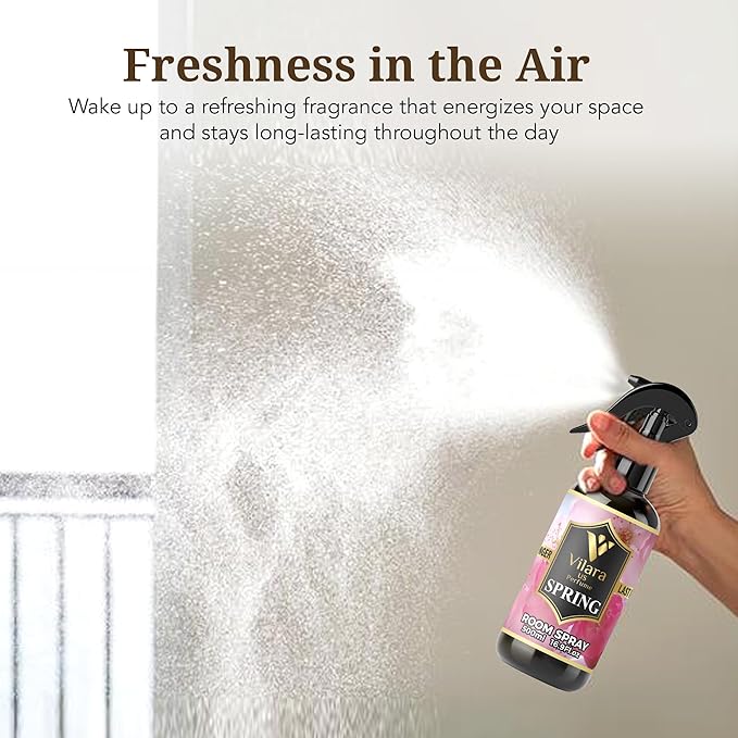 Vilara US Room Spray Freshener – Long-Lasting Luxury Perfume Scent, Linen & Fabric Spray for Bedding, Furniture, Home & Bedroom Aromatherapy – 16.9 fl oz (Spring)