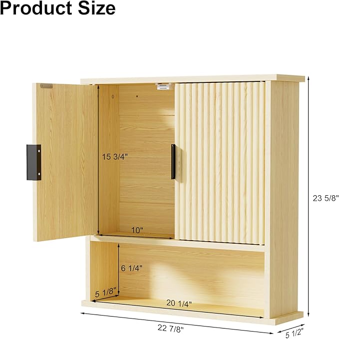 Bathroom Wall Cabinet,Farmhouse Medicine Cabinet for Bathroom with 2 Doors,Wall Mounted Medicine Cabinets Over Toilet Storage Cabinet for Laundry Room/Kitchen/Living Room,Natural,23 x 24