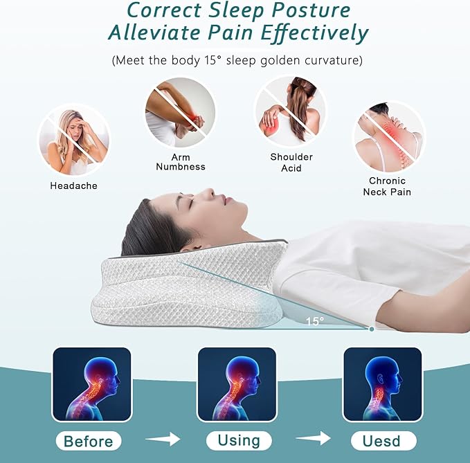 Cervical Pillow for Neck Pain Relief, Memory Foam Pillow, Ergonomic Contour Bed Pillow, Soft for Side Sleep Stomach Sleeping and Back Sleepers