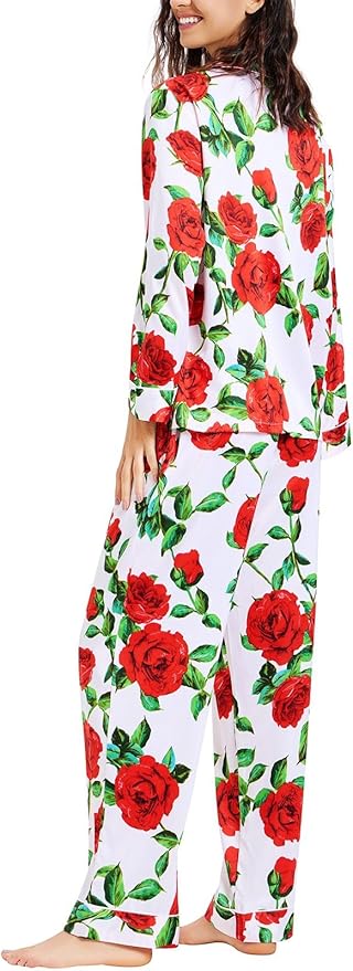 Lonxu Silk Satin Womens Pajama Sets Button Down Sleepwear Loungewear XS~3XL