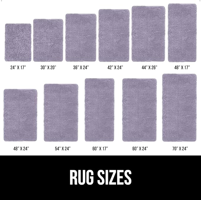 GORILLA GRIP Bath Rug Mat 30x20, Soft Absorbent Chenille, Quick Dry Microfiber Mats, Rubber Backing Washable Shower Floor Rugs, Bathmat Runner, US Designed Bathroom Decor Accessories Light Purple