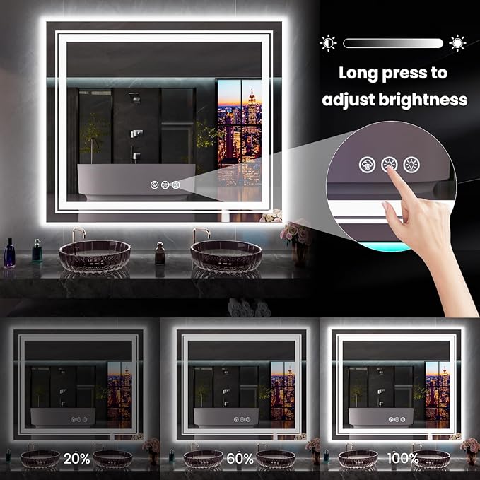 LED Mirror for Bathroom, 77"X36" with 8 RGB Backlit +3 Front Lit (Adjustable Individually), Anti-Fog, Large Lighted Bathroom Vanity Mirror for Wall,Shatterproof,Memory Function,Tempered Glass