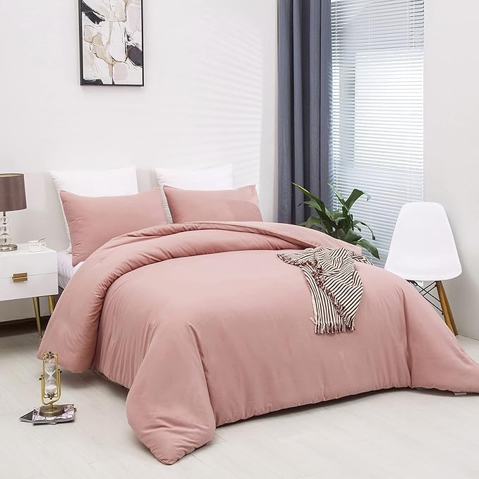 Cottonight Pink Comforter Set Twin Blush Pink Bedding Set Full Pale Pink Quilts Blanket Solid Color Soft Breathable Dusty Rose Comforter Set for Women Girls Twin Bed