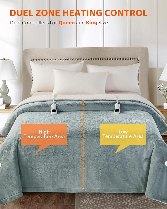 Electric Heated Blanket King Size, Super Soft Cozy Luxury Faux Fur & Thick Sherpa Electric Blanket with 9 Heating Levels & 1-9 Hours Auto Off, Fast Heat & Overheat Protection, 100" x 90", Gray
