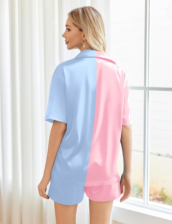 Ekouaer Pajamas for Women Set Silk Satin Pjs Shorts Sleepwear 2 Piece Loungewear S-XXL
