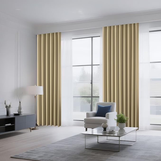 CUCRAF Beige Blackout Curtains 96 inch Length 2 Panels Set, Rod Pocket Room Darkening Drapes for Bedroom Living Room, Insulated Thermal Light Blocking Window Curtain (W52 x L96 Inch)