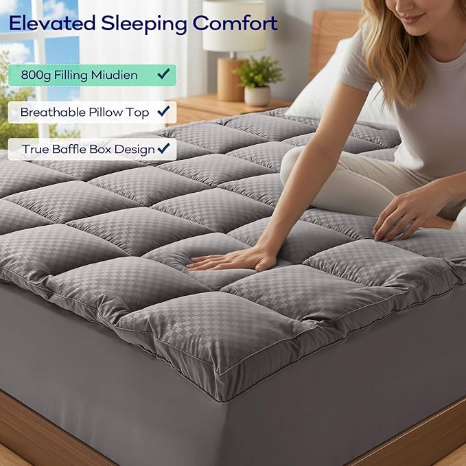OLANLY Dual-Layer 4 Inch Twin Size Memory Foam Mattress Topper for Back Pain, 2 Inch Cooling Pillow Top Mattress Pad Cover and 2 Inch Gel Memory Foam Topper, Deep Elastic Pocket, Light Grey