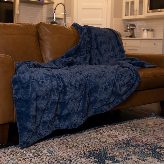 GRACED SOFT LUXURIES Throw Blanket Oversized Warm Cozy Comfy Cuddly Elegant Softest Faux Fur for Home, Couch, Bed, Sofa, Chair, Travel (XL 60" x 80", Blue)