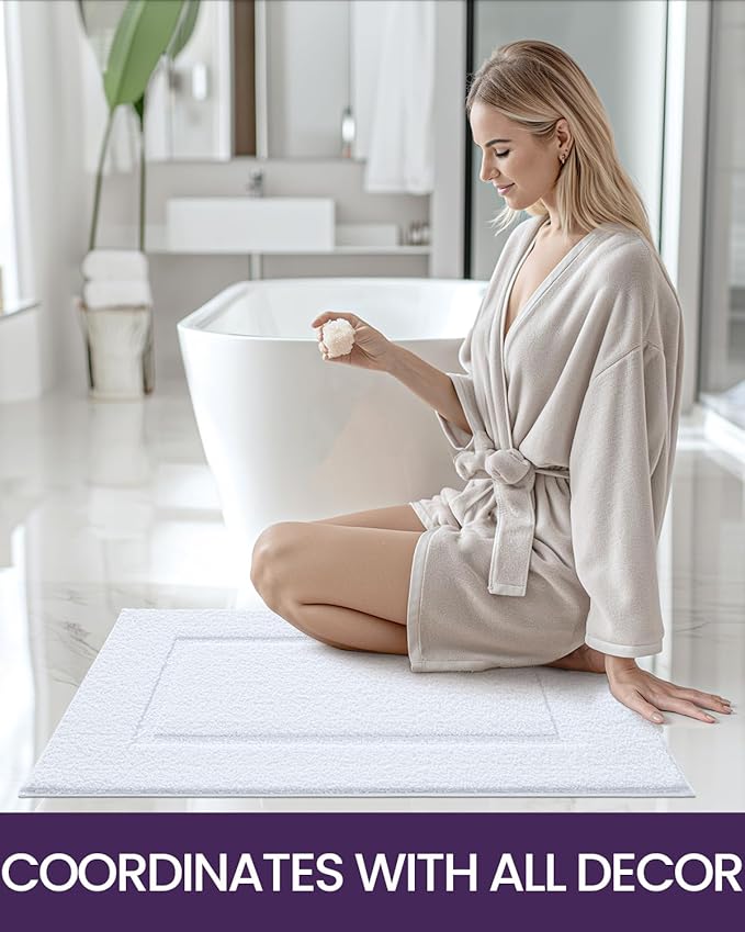 DEXI Bathroom Rugs Set 2 Piece 32x20, Washable Non Slip Bath Mat for Shower Floor, Absorbent Quick Dry Bathmat with Rubber Backing, Ultra Soft Plush Carpet for Tub, White