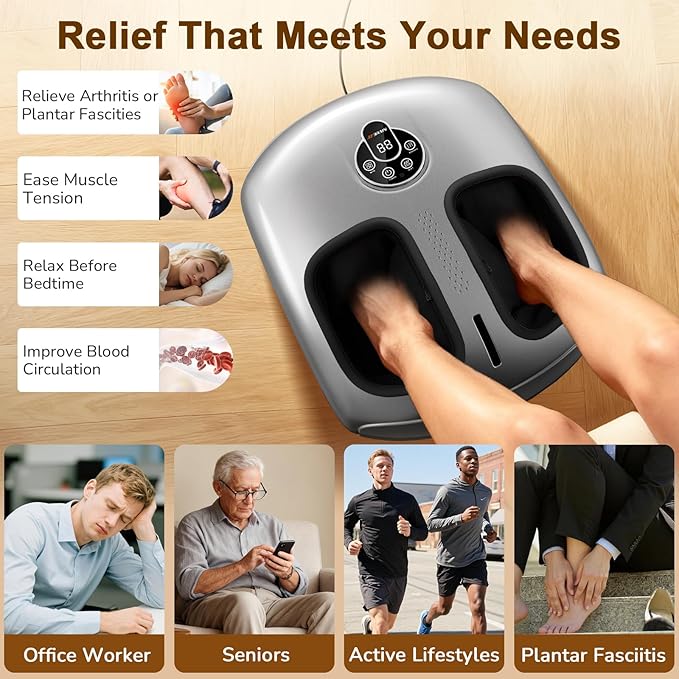 Shiatsu Foot Massager Machine with Heat : Deep Kneading Foot Massager with Vibration & Compression for Plantar Fasciitis & Neuropathy - for Women & Men,Relax for Home Office Use (Silver)
