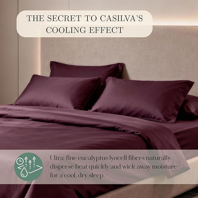 CASILVA Eucalyptus Sheets - Infused with Silver for Anti-Odor, Softer Than Silk Fibers, More Cooling Than Cotton - Perfect for Hot Sleepers & Sensitive Skin - 100% Tencel Lyocell - King Sheet Set