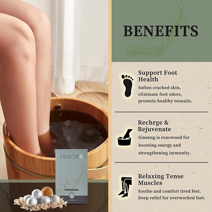 Ginseng Energy Boost Foot Soak - Tired Feet Relief, Immune Boost, Athletes Foot,Post-Workout Recovery, Promote Metabolism - Refreshing Foot Spa Chinese Herbal Medicine